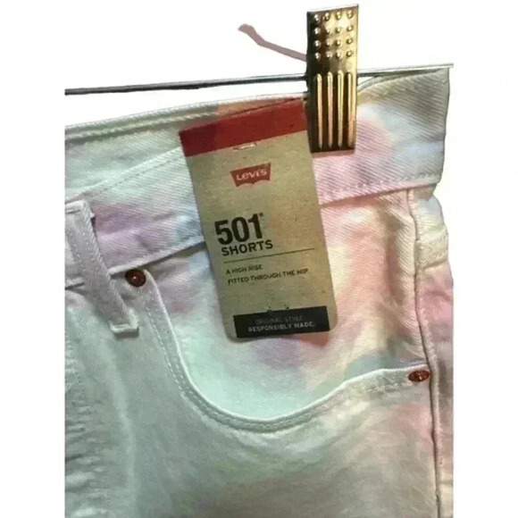 Levi's 501 Button Fly Tie Dye High Rise Distressed White Shorts Size 31, NWT - Picture 2 of 9